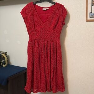 eShakti women's Sz 10 red cotton lined LACE dress with pockets, NWOT